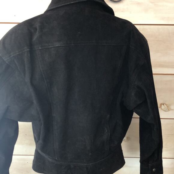 Vintage 90s black short leather suede moto style jacket women's size 9 - Picture 5 of 5